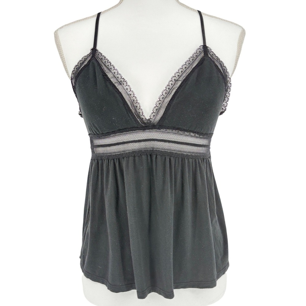 Victoria Secret Black Lace Trim Cami Modal Empire Waist Babydoll Tank Medium